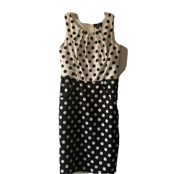 Ronni Nicole Dress Black White Polka Dot Sleeveless Size 8 - Picture 1 of 4